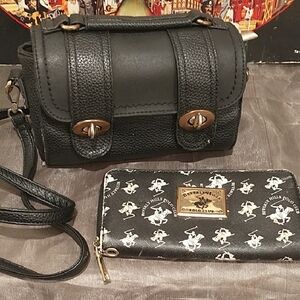 Beverly Hills Polo Club Black Wallet unmarked Leather Crossbody Bag